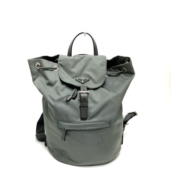 PRADA BZ0032 Triangle Logo Backpack, Leather, Women's, Gray